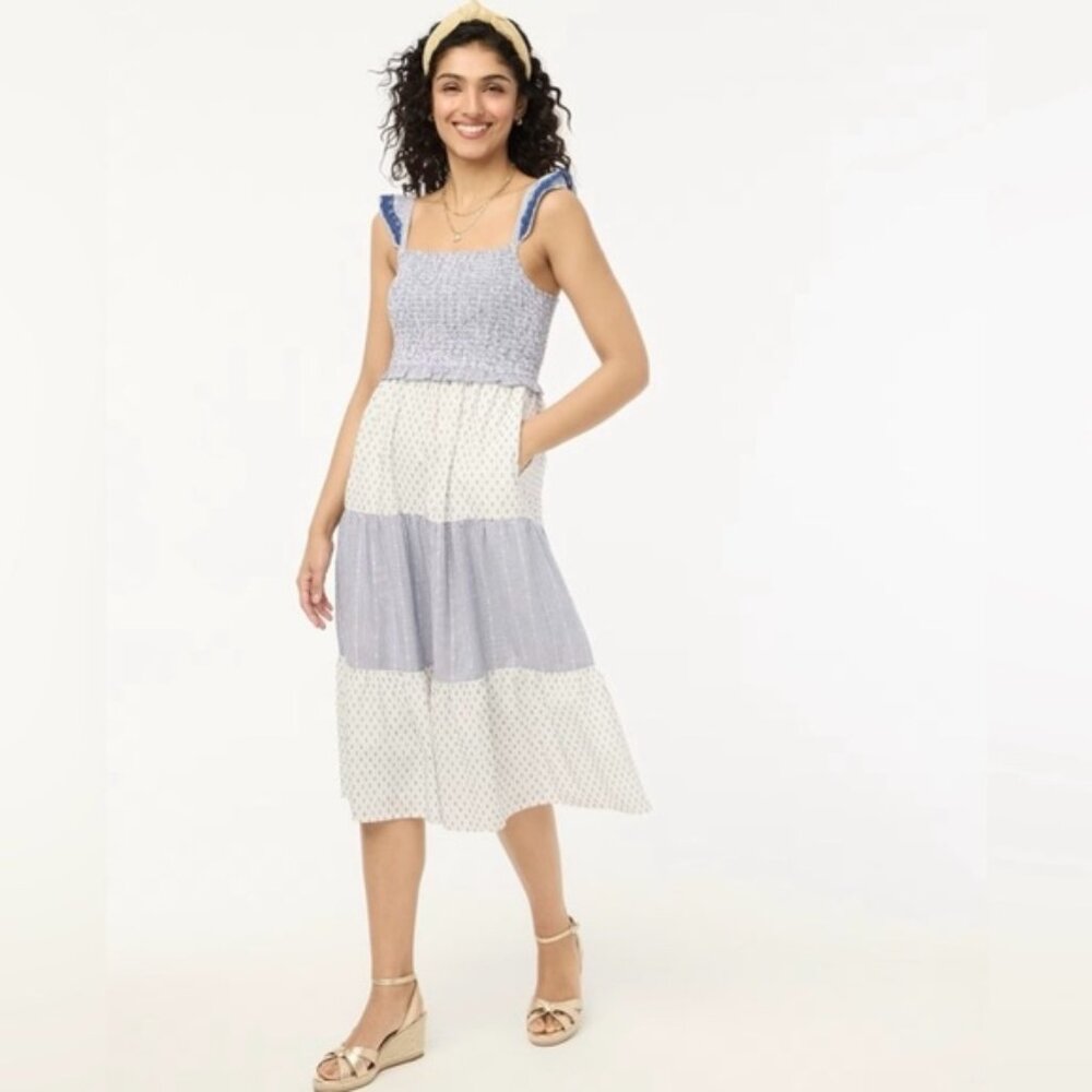 J.crew factory clip dot smocked dress size small